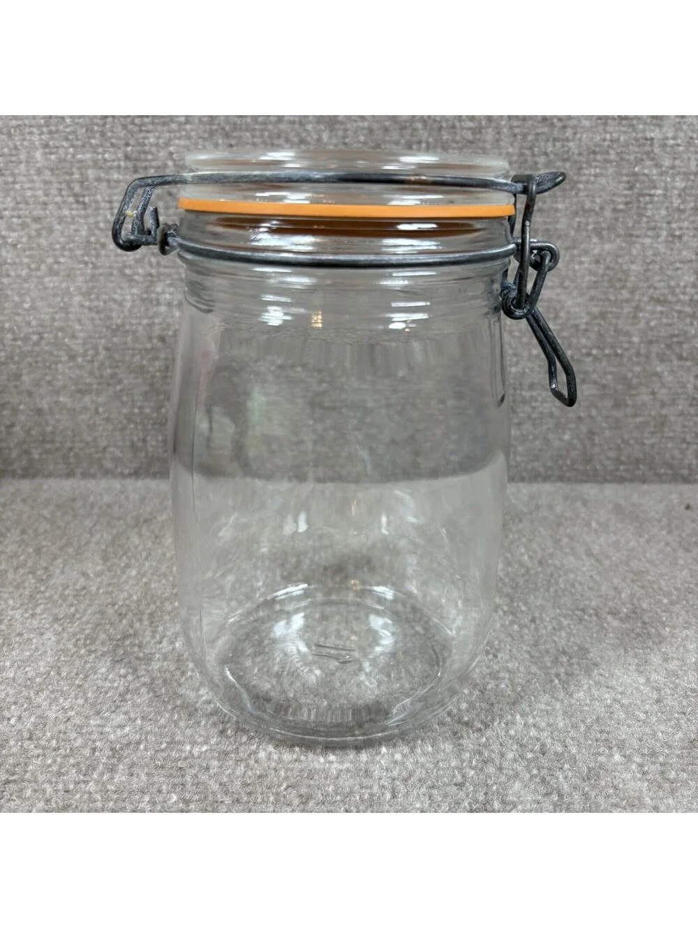 Vintage Arc France 1L Glass Storage Jar Clear Kitchen Canister Metal Clasp